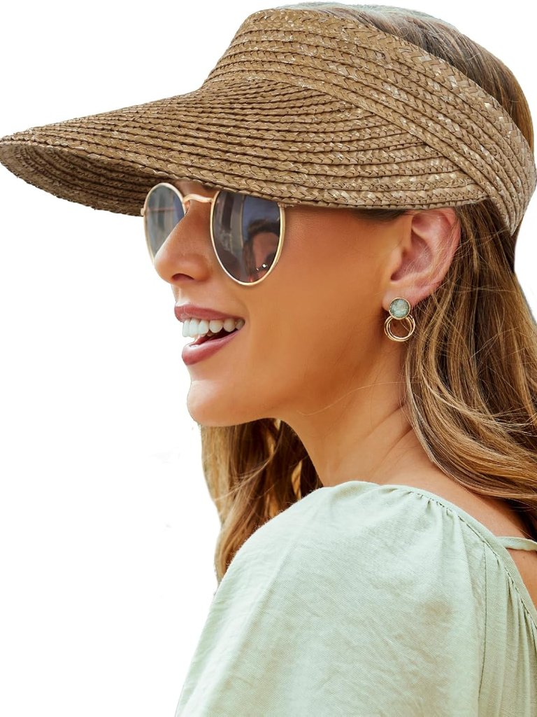 Straw Visor - Wide Brim Women's Summer & Beach Hat - Packable, Flexible Sun Prot